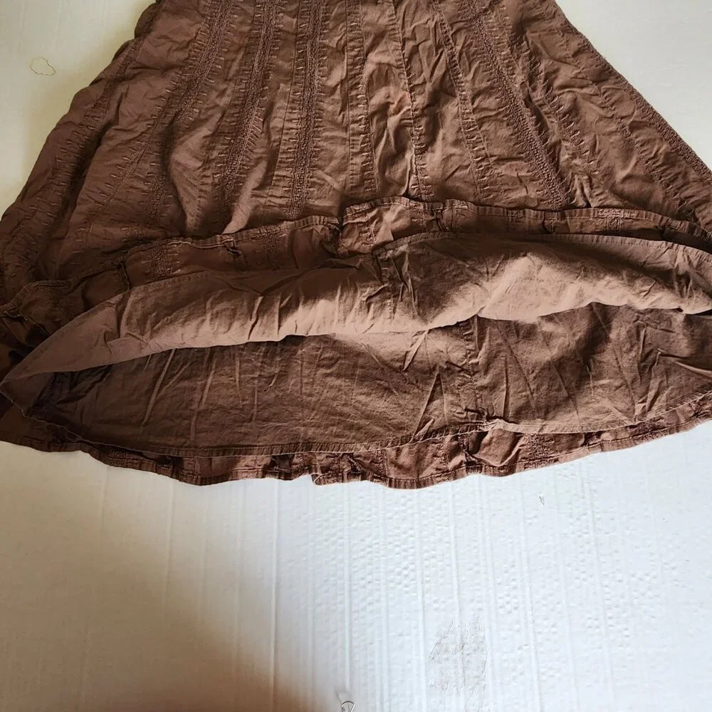 J. Jill Women’s Size 10P Dark Brown A-line Embroidered Lined Cotton MIDI Skirt